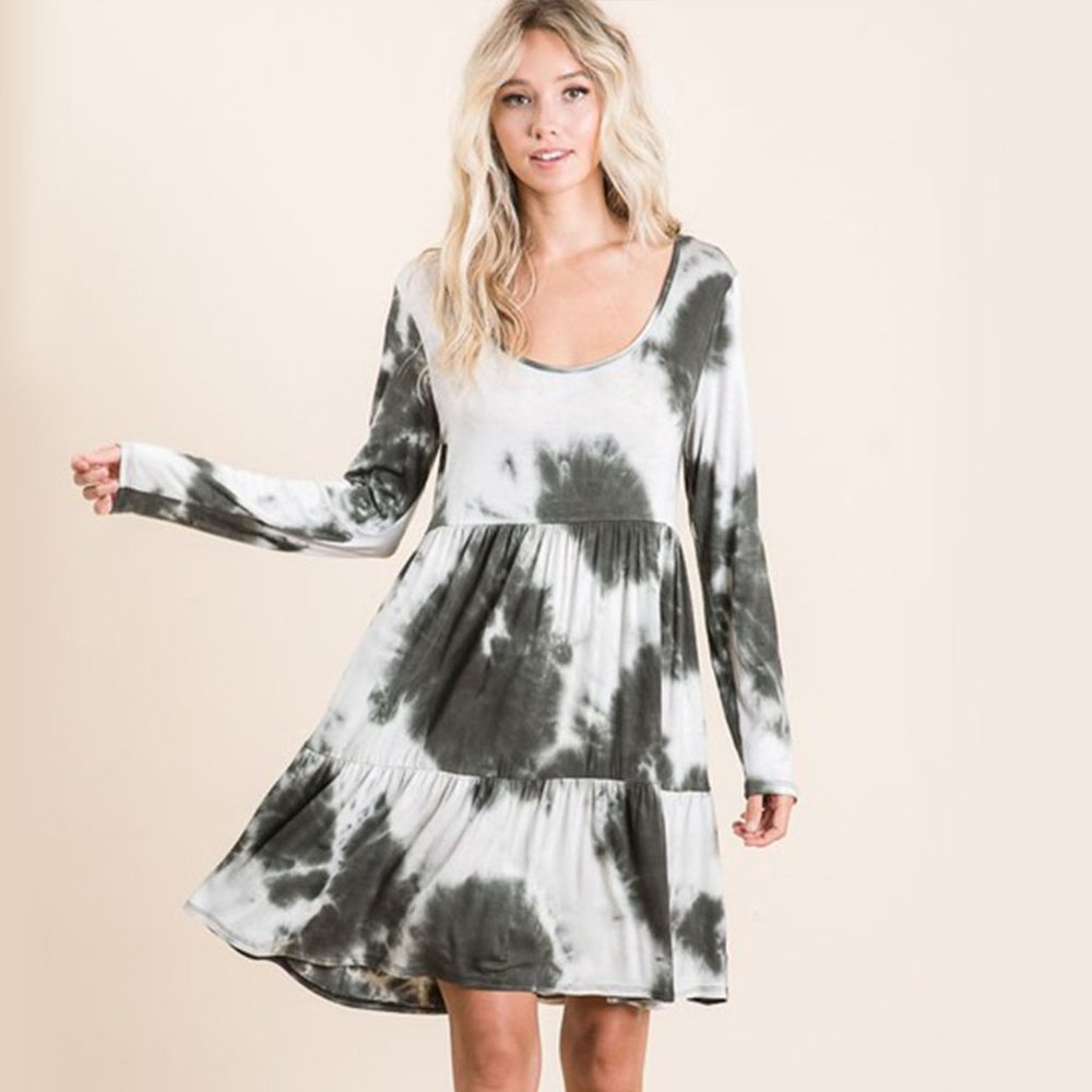 Bibi Tie Dye Print Jersey Tiered Round Neck Dress